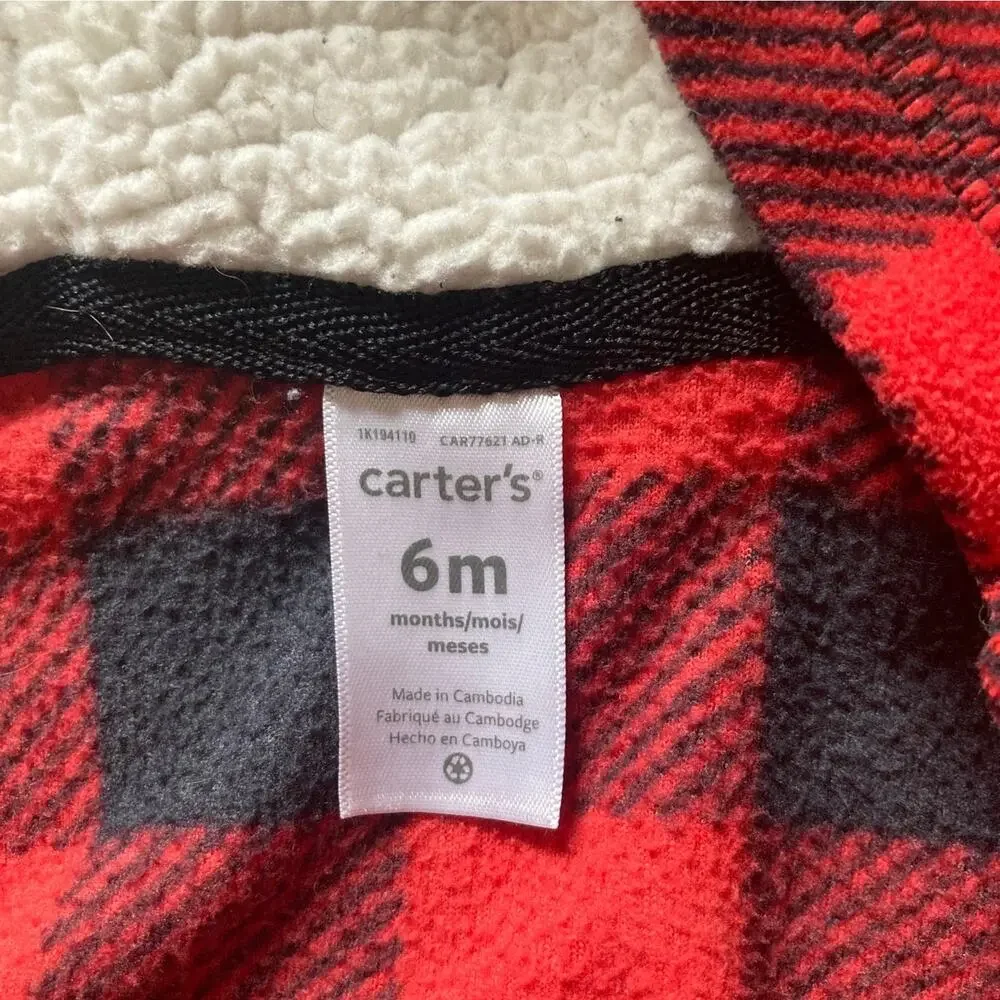 Carter’s Red & Black Plaid “Little Scout” Fleece One Piece, Size 6M